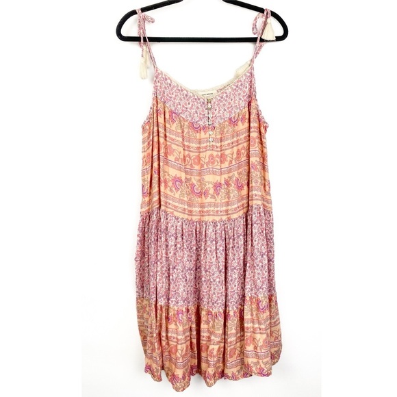Lucky Brand Womens Tiered Dress L Pink Mixed Print Tie Shoulder Floral Flowy‎ - Picture 3 of 10